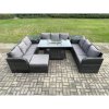 Fimous Rattan Furniture Garden Dining Set Gas Fire Pit Table With 2 Side Tables Lounge Sofa Big Footstool Dark Grey Mixed