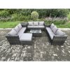 Fimous 10 Seater Outdoor Lounge Sofa Set Wicker PE Rattan Garden Furniture Set with Oblong Coffee Table Side Table Big Footstool Dark Grey Mixed