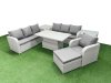 Fimous 8 Seater Poly Rattan Outdoor Garden Furniture Adjustable Lifting Dining or Coffee Table Sofa Set Patio 3 Seater Sofa Reclining Chair 3 Seater Sofa Big Footstool 2 Side Table Light Grey