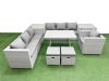 Fimous Outdoor Rattan Garden Furniture Dining Set 9-seater Patio Rectangular Table 3 Seater Sofa Armchair Set with 2 Side Tables 2 Small Stools
