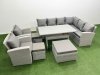 Fimous Rattan Garden Furniture Set Outdoor 11 Seater Patio Dining Corner Sofa Sets with Dining Table Chair 3 Footstools Light Grey Mixed