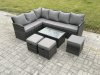 Fimous Rattan Lounge Corner Sofa Set Wicker PE Outdoor Garden Furniture Set with Rectangular Coffee Table 3 Small Footstools Dark Grey Mixed