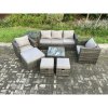Fimous 8 Seater Wicker Rattan Garden Furniture Sofa Set with Side Table Armchair Square Coffee Table 3 Footstools Dark Grey Mixed