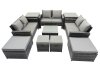 Fimous PE Rattan Garden Furniture Set Lounge Double Seat Sofa Coffee Table Set with 2 Side Tables 4 Stools Dark Grey Mixed