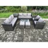 Fimous Outdoor Lounge Sofa Set Wicker PE Rattan Garden Furniture Set with 2 Armchairs Oblong Coffee Table Side Table 2 Small Footstools Dark Grey Mixed