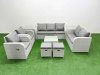 Fimous PE Rattan Garden Furniture Set Adjustable Chair Sofa Double Love Seat 2 Seater Sofa Lounge Set Square Coffee Table 2 Stools 2 Side Table Light Grey