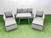 Fimous Reclining Chair 3 Seat Sofa Set Garden Furniture Set with Rectangular Dining Table 2 Big Footstools Light Grey