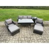 Fimous 7 Seater Rattan Outdoor Garden Furniture Set Rectangular Dining Table and Chair Sofa Set With Side Table 2 Big Footstool Dark Grey Mixed
