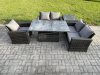 Fimous 5pcs Rattan Outdoor Garden Furniture Set Height Adjustable Rising Lifting Table Sofa Dining Set with Side Table Dark Grey Mixed