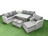 Fimous 10 Seater Poly Rattan Outdoor Garden Furniture Adjustable Lifting Dining or Coffee Table Sofa Set Patio 3 Seater Sofa Reclining Chair 3 Seater Sofa 3 Stools Side Table Light Grey