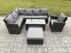 Fimous Rattan Garden Furniture Sets High Back Corner Sofa Oblong Coffee Table Set with Big Footstool Armchair Dark Grey Mixed