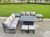 Fimous 6 Pieces Garden Furniture Set Aluminium Adjustable Rising Lifting Dining Table and Sofa Set with Side Table 2 Small Footstools Dark Grey