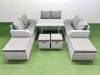 Fimous 10 Seater Patio Garden Furniture Sets with Dining Table Love Sofa 4 Stools Light Grey