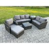 Fimous Rattan Garden Furniture 6 Piece Patio Set With Table Sofa Square Coffee Table Reclining Chair Loveseat sofa Big Footstool Side Table