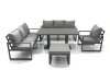 Fimous Outdoor Garden Furniture Set Aluminium Lounge Sofa Adjustable Rising Lifting Dining Table Sets with Big Footstool Dark Grey