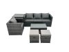 Fimous Outdoor Coffee Table Sofa Armchair Set with Side Table 2 Small Footstools Garden Furniture Set Dark Grey Mixed