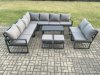 Fimous Aluminium 11 Seater Patio Outdoor Garden Furniture Lounge Corner Sofa Set with Oblong Coffee Table with 2 Small Footstools Dark Grey