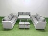 Fimous 11 Seat Outdoor PE Rattan Garden Furniture with Cushions 3 Seater Sofa Side Table 2 Small Stools Light Grey