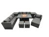 Fimous Rattan Garden Furniture Firepit Dining Set 10 Seater Lounge Sofa Table Set with 2 side table 3 Footstool