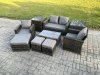 Fimous 7 Seater Dark Grey Outdoor Rattan Garden Furniture Set Patio Lounge Sofa Rectangular Coffee Table with 2 Side Table 3 Footstools