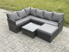 Fimous 7 Seater Outdoor Garden Furniture Set Wicker PE Rattan Corner Sofa Set with Square Coffee Table Big Footstool Dark Grey Mixed