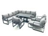 Fimous 12 Seater Outdoor Aluminum Garden Furniture Set Corner Sofa 3 Chair 2 Small Footstool Adjustable Rising Lifting Dining Table Sets Dark Grey