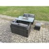 Fimous 6 Seater Rattan Outdoor Garden Furniture Sofa Set Gas Fire Pit Dining Table Gas Heater with Love Sofa 2 Small Footstool Dark Grey Mixed