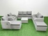 Fimous PE Rattan Garden Furniture Set Adjustable Chair Sofa Double Love Seat 2 Seater Sofa Lounge Set Square Coffee Table 2 Big Footstool Light Grey