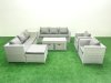 Fimous Outdoor Garden Furniture Rattan Sofa Set with 2 Armchairs Oblong Coffee Table 3 Footstools Side Table Light Grey Mixed