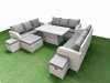 Fimous PE Rattan Lounge Sofa Set 12 Seater Outdoor Garden Furniture Set with Adjustable Lifting Dining or Coffee Table 3 Seater Sofa 3 Stools Light Grey