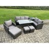 Fimous 8 Piece Rattan Garden Furniture Set with Patio Sofa Rectangular Dining Table Side Table 3 Small Footstools Indoor Conservatory Patio Set