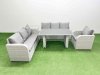 Fimous Rattan Garden Furniture Dining Set 7-seater Patio Rectangular Table Sofa Set with Side Table Light Grey