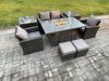 Fimous Outdoor Garden Dining Sets 6 Seater Rattan Patio Furniture Sofa Set with Gas Firepit Table 2 Small Footstools 2 Side Tables Dark Grey Mixed