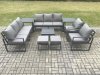 Fimous Aluminium Patio Outdoor Garden Furniture Lounge Sofa Set with Square Coffee Table 2 Chairs 2 Side Tables 2 Small Footstool Dark Grey