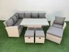 Fimous 10 Seat Rattan Outdoor Garden Furniture Corner Sofa Set Adjustable Lifting Dining or Coffee Table Set with 3 Footstools Light Grey