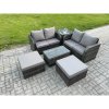 Fimous 6 Seater Garden Furniture Set Rattan Outdoor Lounge Sofa Chair With Tempered Glass Table 32 Big Footstools Side Table Dark Grey Mixed