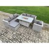 Fimous 8 Seater Outdoor Garden Dining Sets Rattan Furniture Gas Fire Pit Dining Table Gas Heater with Armchair Big Footstool Light Grey