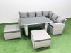 Fimous Outdoor Garden Furniture Sets 8 Seater Wicker Rattan Corner Sofa Sets with Rectangular Dining Table Lounge Sofa 2 Big Footstool Light Grey