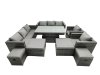 Fimous Rattan Dining Table Sofa Set with 2 Armchair 4 Stools Outdoor 12 Seat Garden Furniture Set Dark Grey Mixed