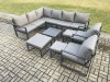 Fimous 11 Seater Outdoor Lounge Corner Sofa Set Aluminum Garden Furniture Sets with Square Coffee Table 2 Chairs 3 Footstools Dark Grey