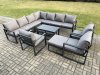 Fimous Aluminium 13 Seater Outdoor Garden Furniture Set Lounge Corner Sofa Oblong Coffee Table 3 Pcs Chair Sets with 3 Footstools Dark Grey