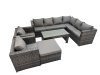 Fimous Outdoor Rattan Oblong Coffee Table Corner Sofa Sets Garden Furniture Set with 2 Chairs Big Stool Dark Grey Mixed