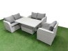 Fimous High Back Poly Rattan Garden Furniture Set with Reclining Chair Loveseat Sofa Adjustable Lifting Dining or Coffee Table Indoor Outdoor Patio Set Light Grey