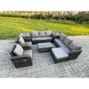 Fimous Rattan Outdoor Garden Furniture Sofa Set Patio Table & Chairs Set with 3 Seater Sofa Reclining Chair 2 Side Table Big Footstool Dark Grey Mixed