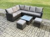 Fimous 8 Seater Outdoor Furniture Garden Dining Set Rattan Corner Sofa Set with Square Coffee Table 2 Small Footstools Dark Grey Mixed
