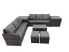Fimous Outdoor 3 Seater Sofa Coffee Table Set Garden Rattan Furniture Set 8 Seater with 2 Small Stools 2 Side Tables Dark Grey