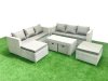 Fimous Rattan Garden Furniture Set Outdoor Lounger Sofa with Coffee Table 4 Footstools Light Grey Mixed 10 Seater