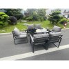 Fimous Aluminum Garden Furniture Dining Set Adjustable Rising Lifting Table And Chairs Patio Outdoor 6 Seat Black Tempered Glass Dark Grey