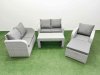 Fimous High Back Poly Rattan Garden Furniture Set with Reclining Chair Loveseat Sofa Oblong Coffee Table Indoor Outdoor Patio Set Big Stool Light Grey