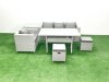 Fimous Rattan Garden Furniture Dining Set 6 Seater Lounge Sofa Chair Dining Table Set with 2 Small Footstools Side Table Light Grey Mixed